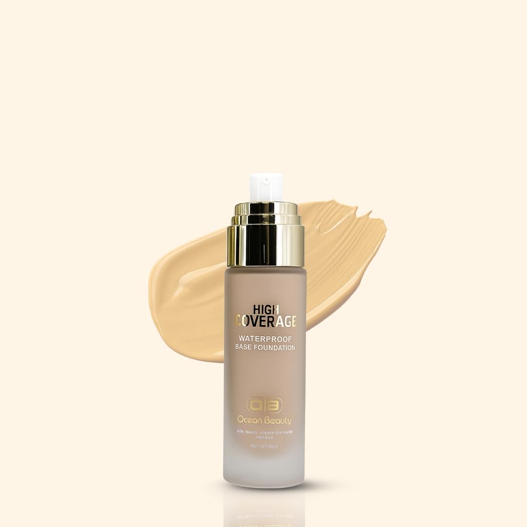 Ocean Beauty High Coverage Waterproof Base Foundation, With SPF 25 PA++, Matte & Poreless, Full Coverage Blendable Normal to Oily Skin, White Ivory, 50ml (101)