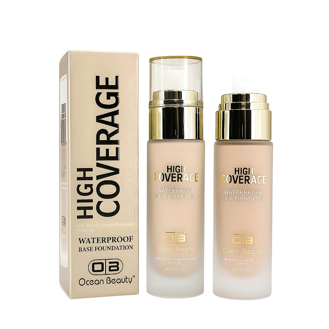 Ocean Beauty High Coverage Waterproof Base Foundation, With SPF 25 PA++, Matte & Poreless, Full Coverage Blendable Normal to Oily Skin, White Ivory, 50ml (101)