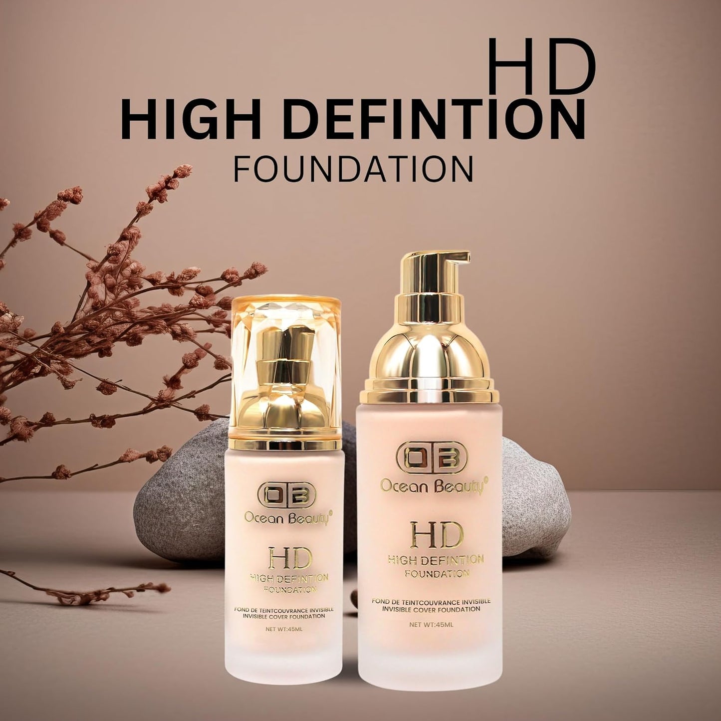 Ocean Beauty HD High Definition Foundation, Invisible Cover, 50ml, Light Coverage (103)