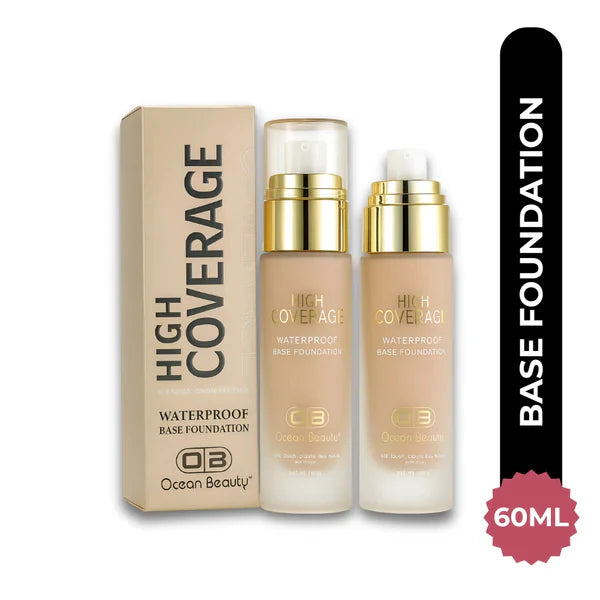 Ocean Beauty High Coverage Waterproof Base Foundation, With SPF 25 PA++, Matte & Poreless, Full Coverage Blendable Normal to Oily Skin, White Ivory, 50ml (101)