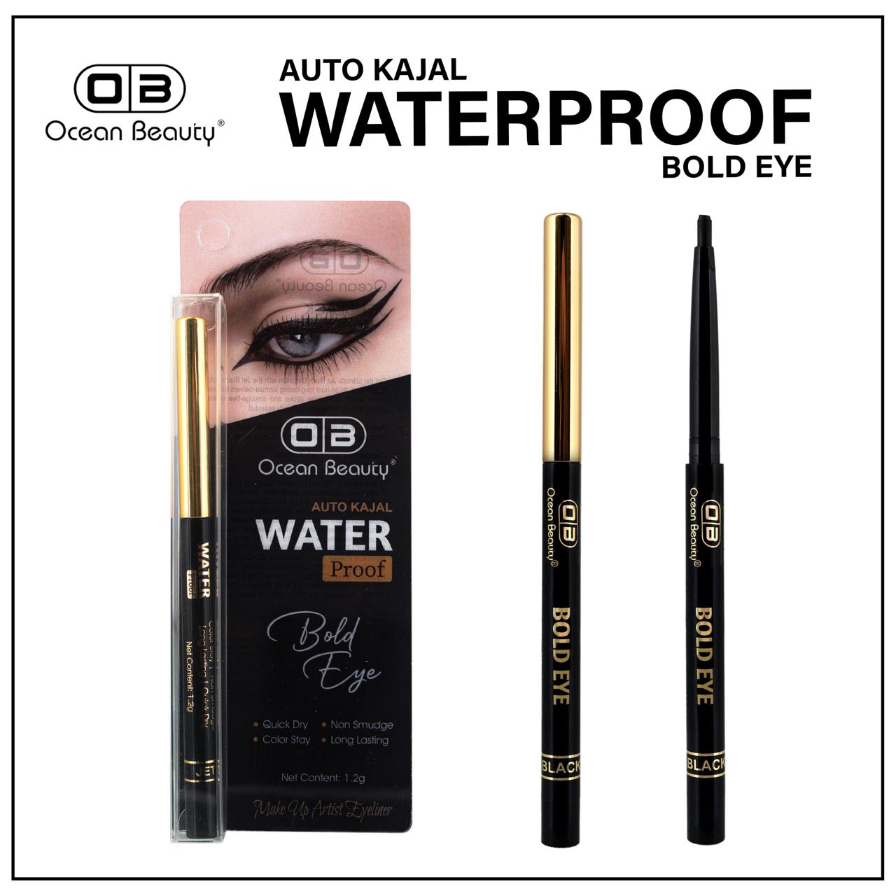 Ocean Beauty Bold Eye Waterproof Auto Kajal, Black, Quick Dry, Non-Smudge, Long Lasting, 1.2g
