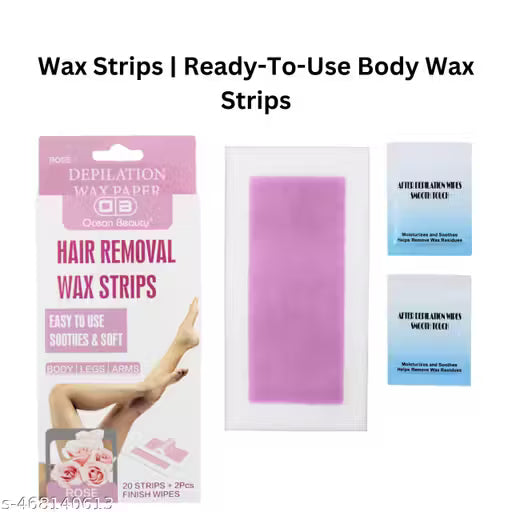 OCEAN BEAUTY Wax Strips | Ready-To-Use body Wax Strips 20 Strips & 2 pcs Finish Wipes Easy To Use Body/Legs/Arms with Rose Flavor