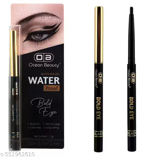 Ocean Beauty Bold Eye Waterproof Auto Kajal, Black, Quick Dry, Non-Smudge, Long Lasting, 1.2g