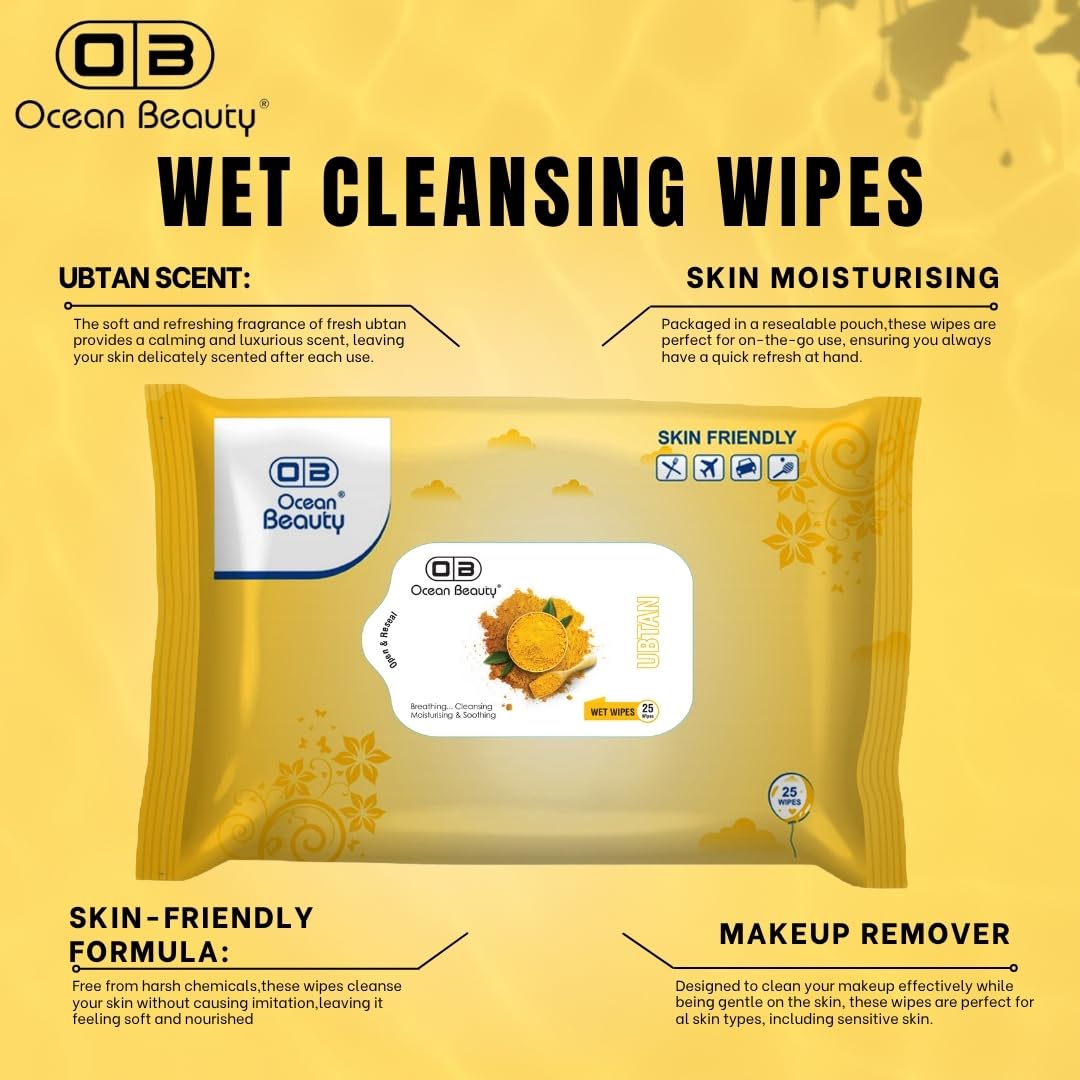 Ocean Beauty Face Cleaning & Makeup Remover Wipes,Wtih Strawberry Extracts, Cleansing And Hydrating Facial Wipes, Wipes 25N Each Pack of 4,Breathing-Cleansing-Moisturing-Soothing Wipes