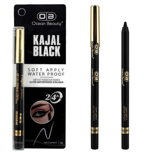 Ocean Beauty Kajal Black Eyeliner, Ultra-waterproof kajal eyeliner, Soft Apply, Quick Dry, Long lasting,LONG-LASTING: 24-hour 1.2g