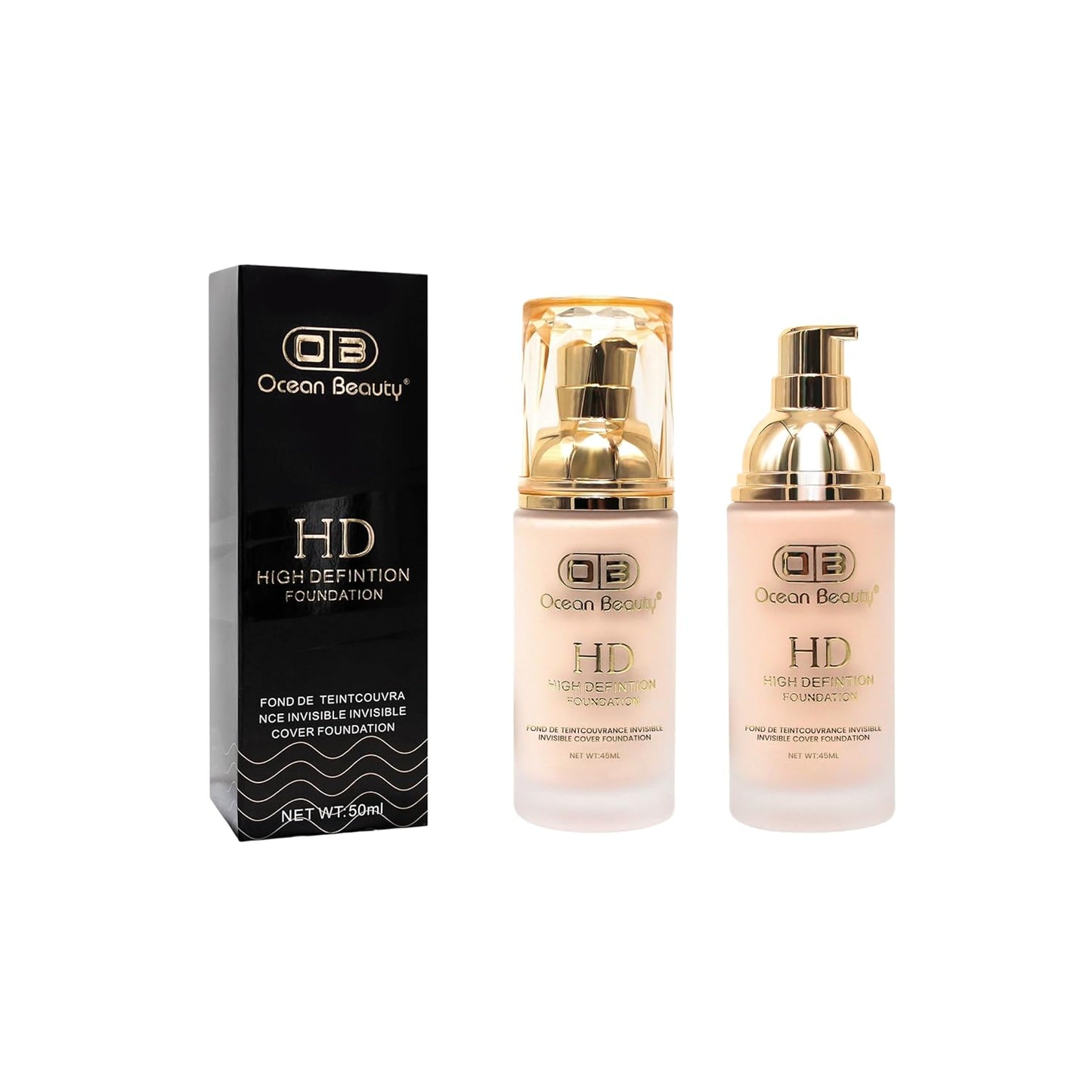 Ocean Beauty HD High Definition Foundation, Invisible Cover, 50ml, Light Coverage (103)
