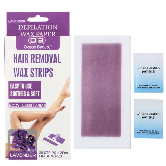 OCEAN BEAUTY Ready-To-Use Full Body Wax Strips With 2 Pcs Wipes & 20 wax Stripss Easy To Use Body/Legs/Arms Lavener flavor
