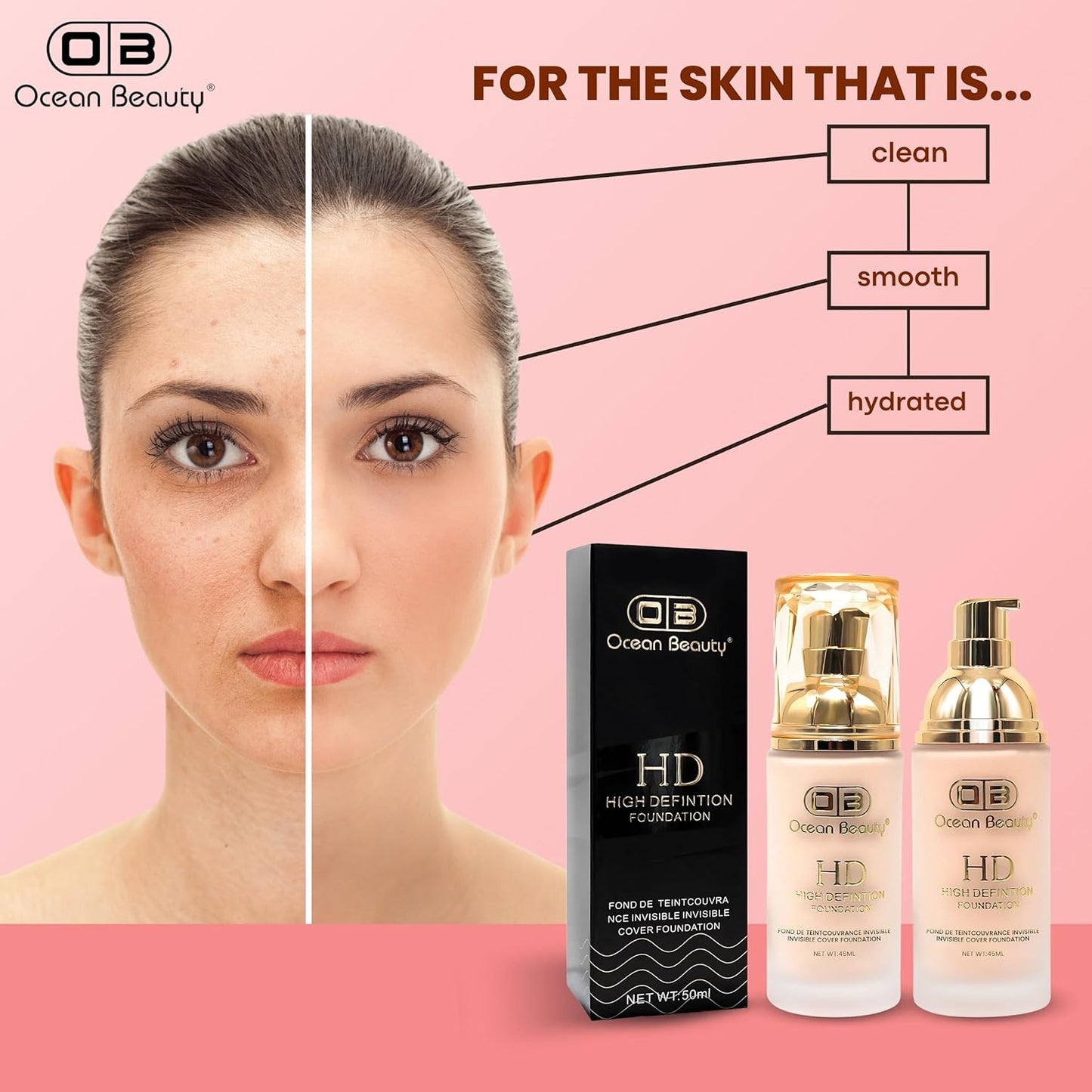 OCEAN BEAUTY- HD High Defintion Foundation For daliy use 50ML-101