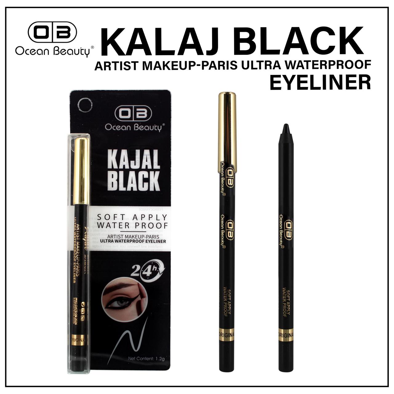 Ocean Beauty Kajal Black Eyeliner , Ultra-waterproof kajal eyeliner, Soft Apply, Quick Dry, Long lasting ,LONG-LASTING: 24-hour 1.2g