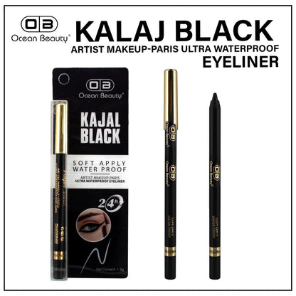 Ocean Beauty Kajal Black Eyeliner , Ultra-waterproof kajal eyeliner, Soft Apply, Quick Dry, Long lasting ,LONG-LASTING: 24-hour 1.2g