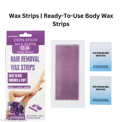 OCEAN BEAUTY Ready-To-Use Full Body Wax Strips With 2 Pcs Wipes & 20 wax Stripss Easy To Use Body/Legs/Arms Lavener flavor