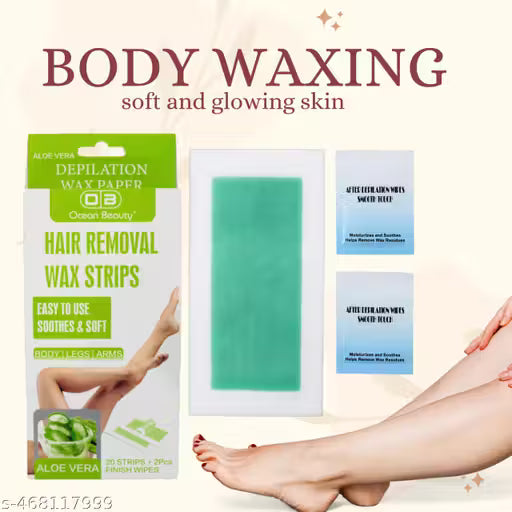 OCEAN BEAUTY Aloe vera Ready-To-Use Full Body Wax Strips With 2 Pcs Wipes & 20 wax Stripss